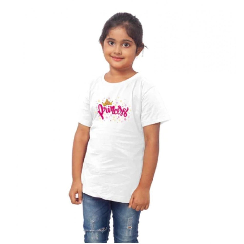 Clasymist Girls Cotton Princess Half Sleeve TShirt (White)