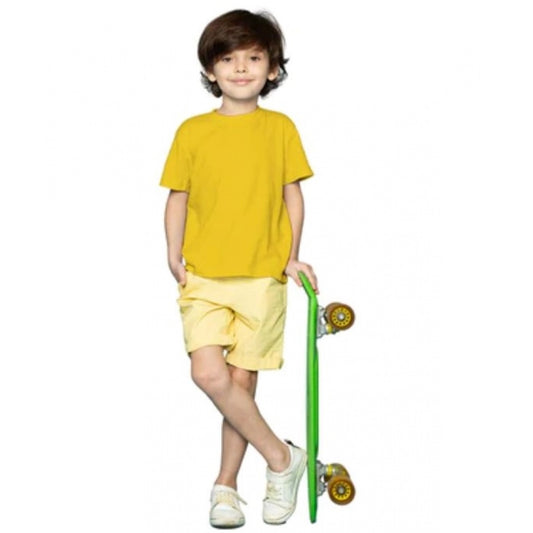 Clasymist Boys Cotton Plain Half Sleeve TShirt (Yellow)