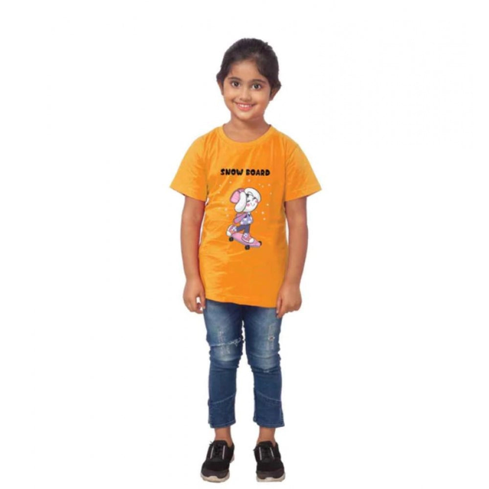 Clasymist Girls Cotton Snow Board Half Sleeve TShirt (Mustard)