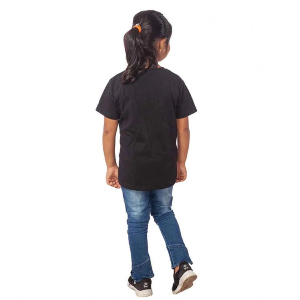 Clasymist Girls Cotton Snow Board Half Sleeve TShirt (Black)