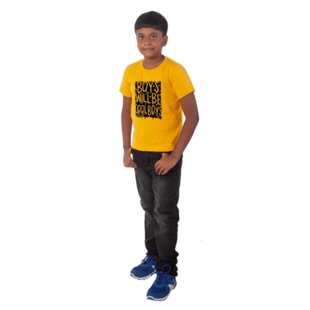 Clasymist Boys Cotton Will Be Cool Half Sleeve TShirt (Mustard)