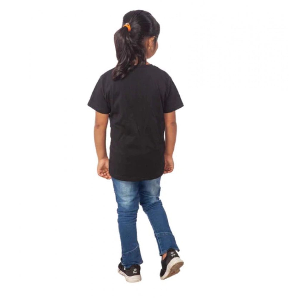 Clasymist Girls Cotton Princess Half Sleeve TShirt (Black)