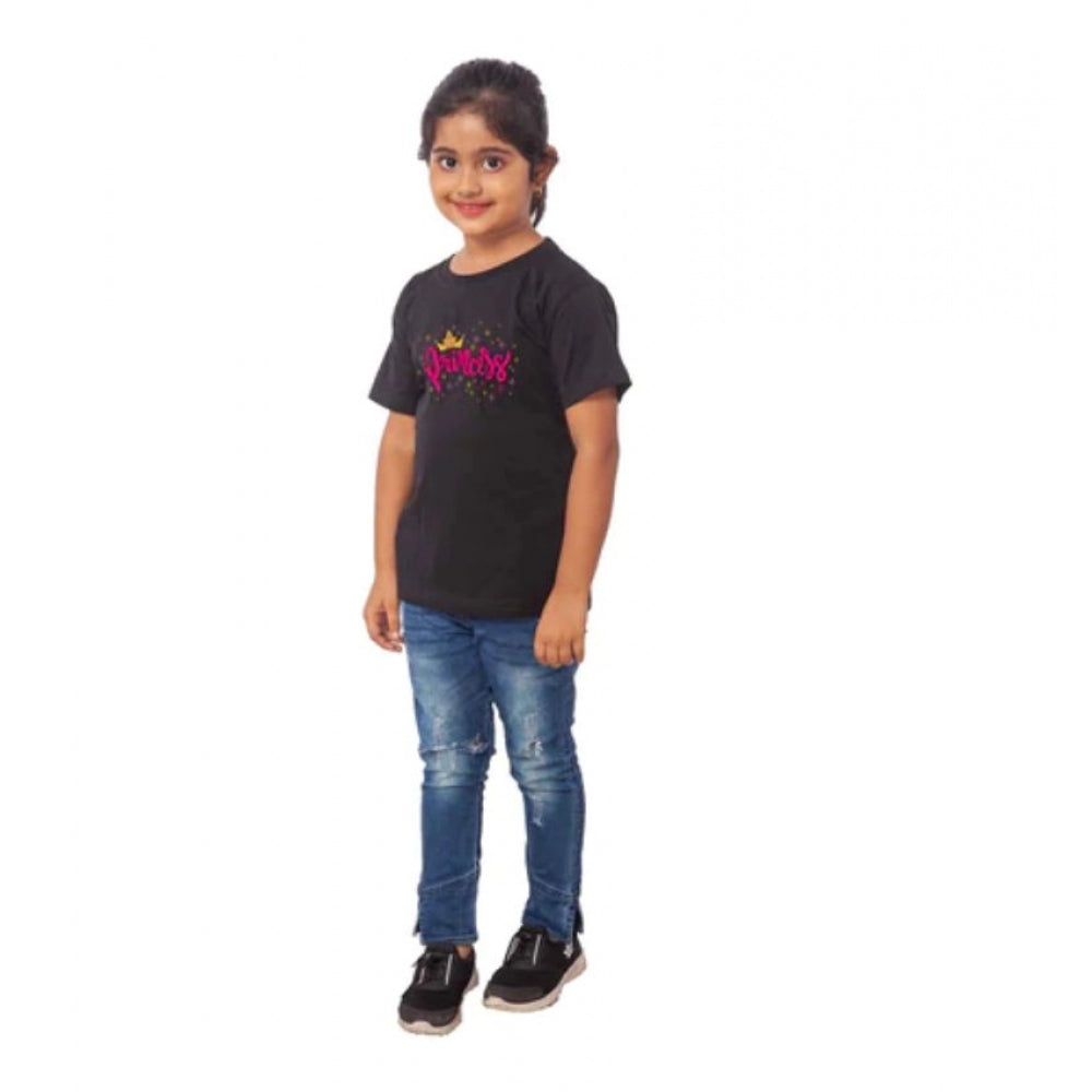 Clasymist Girls Cotton Princess Half Sleeve TShirt (Black)