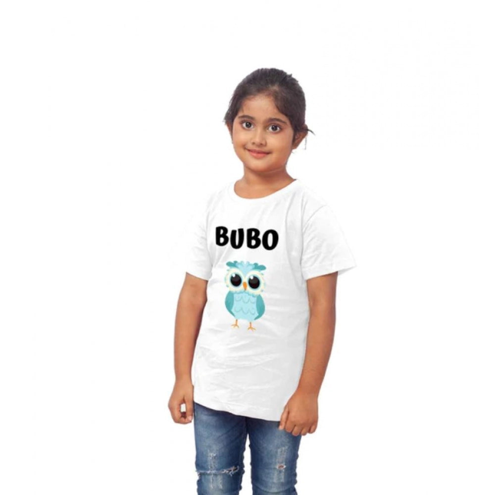 Clasymist Girls Cotton Bubo Half Sleeve TShirt (White)