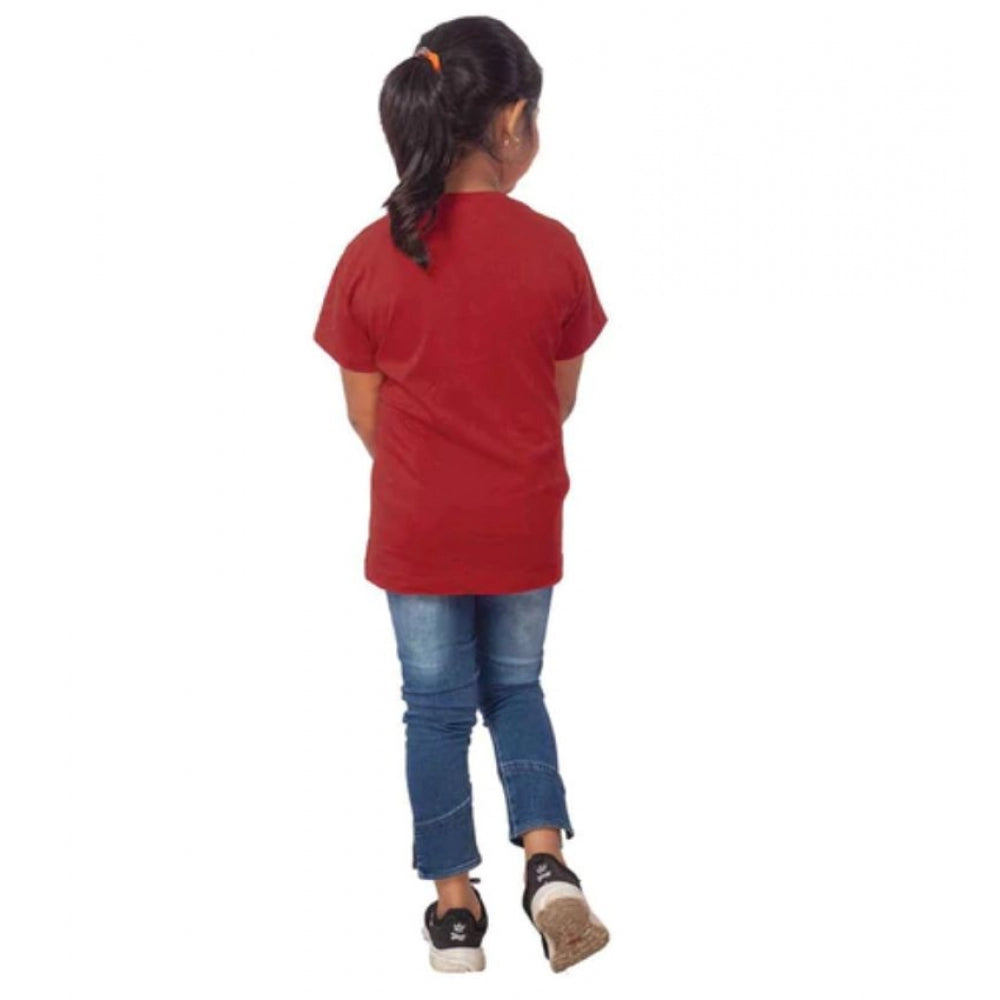 Clasymist Girls Cotton Adelie Half Sleeve TShirt (Maroon)