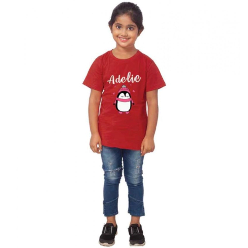 Clasymist Girls Cotton Adelie Half Sleeve TShirt (Maroon)