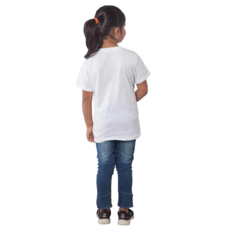 Clasymist Girls Cotton Princess Half Sleeve TShirt (White)