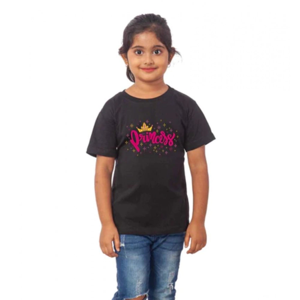 Clasymist Girls Cotton Princess Half Sleeve TShirt (Black)