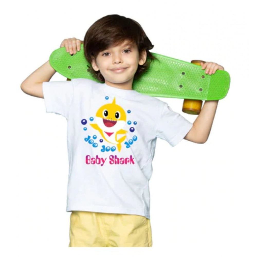 Clasymist Boys Cotton Baby Shark Half Sleeve TShirt (White)