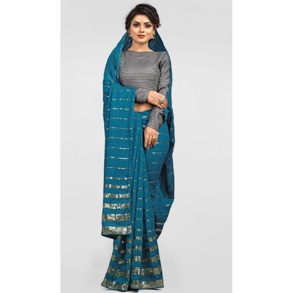 Clasymist Women's Vichitra Saree with Blouse (Rama, 5-6 Mtrs)