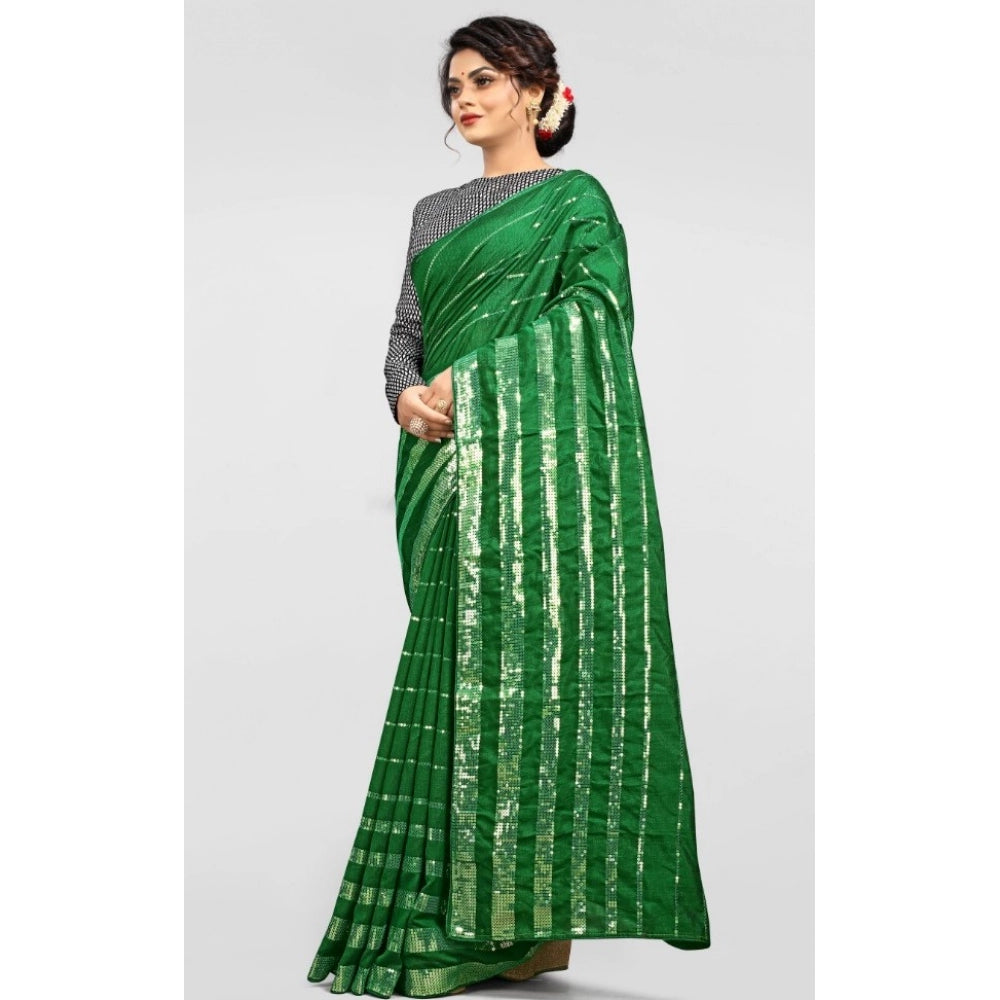 Clasymist Women's Vichitra Saree with Blouse (Green, 5-6 Mtrs)