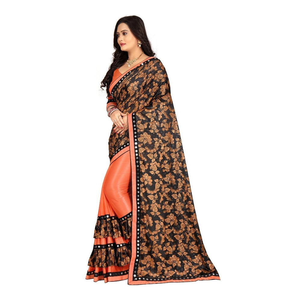 Clasymist Women's Lycra Blend Saree with Blouse (Orange, 5-6 Mtrs)