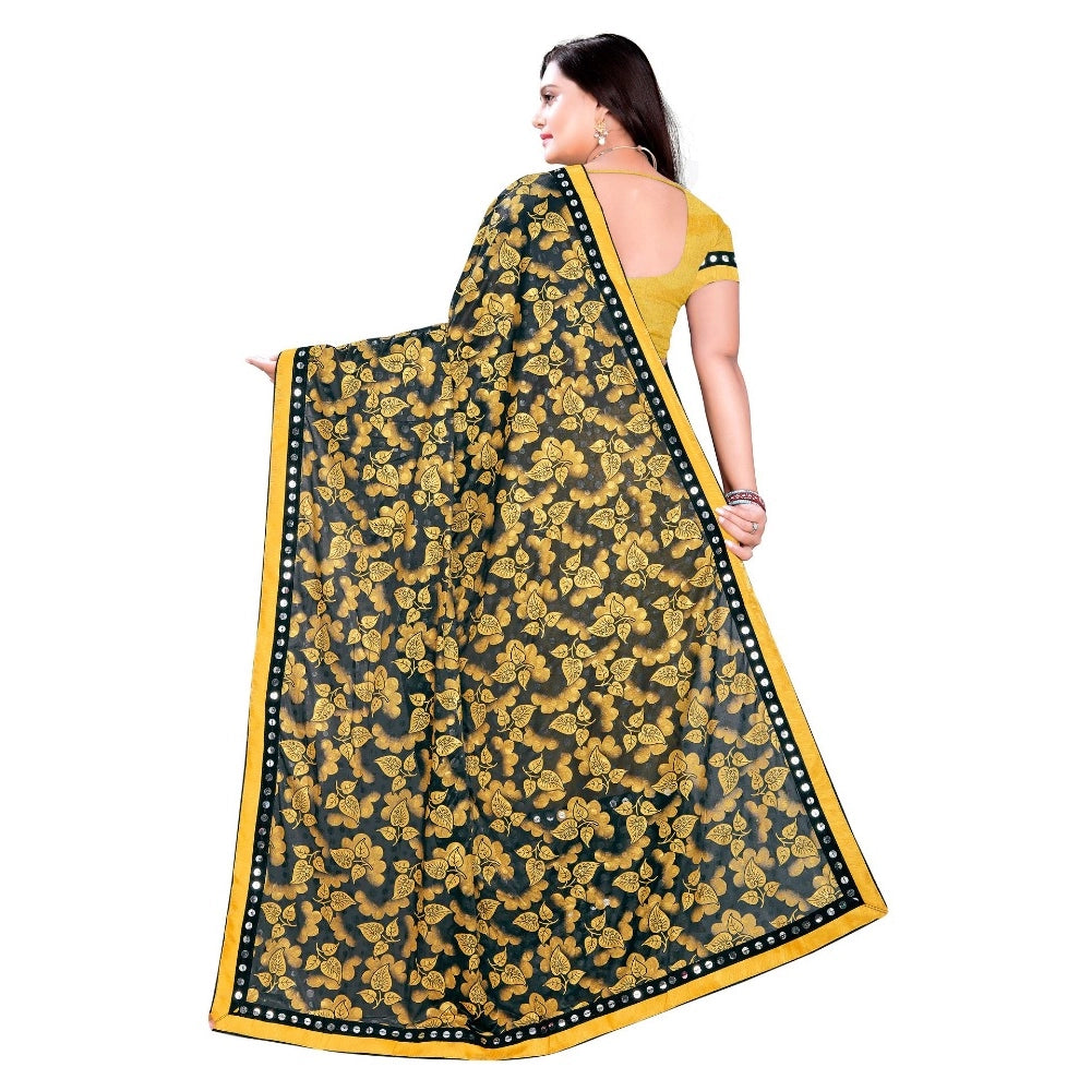 Clasymist Women's Lycra Blend Saree with Blouse (Mustard, 5-6 Mtrs)