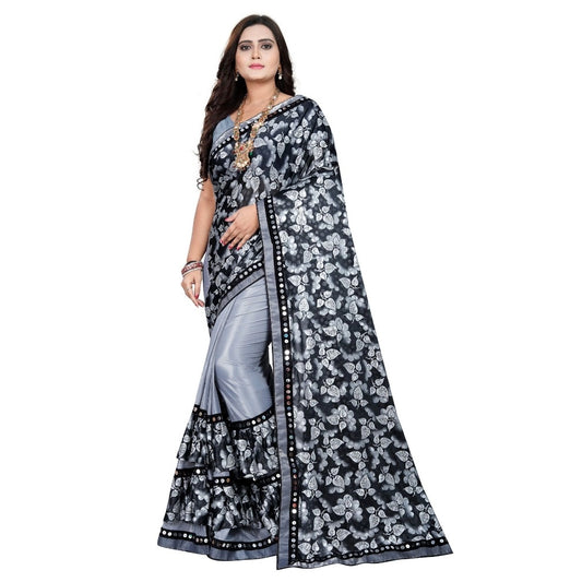 Clasymist Women's Lycra Blend Saree with Blouse (Grey, 5-6 Mtrs)