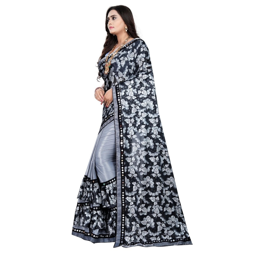 Clasymist Women's Lycra Blend Saree with Blouse (Grey, 5-6 Mtrs)