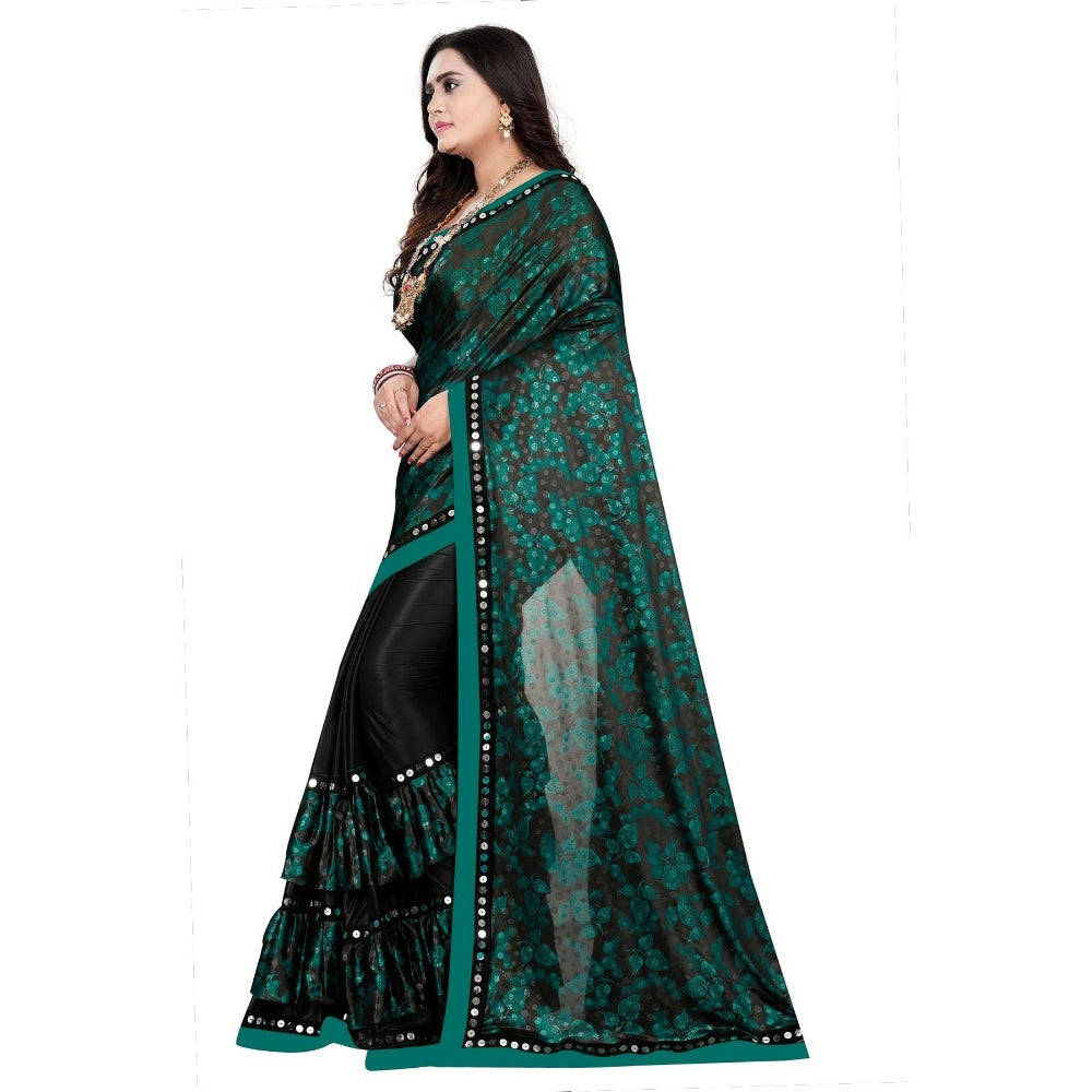 Clasymist Women's Lycra Blend Saree with Blouse (Green, 5-6 Mtrs)