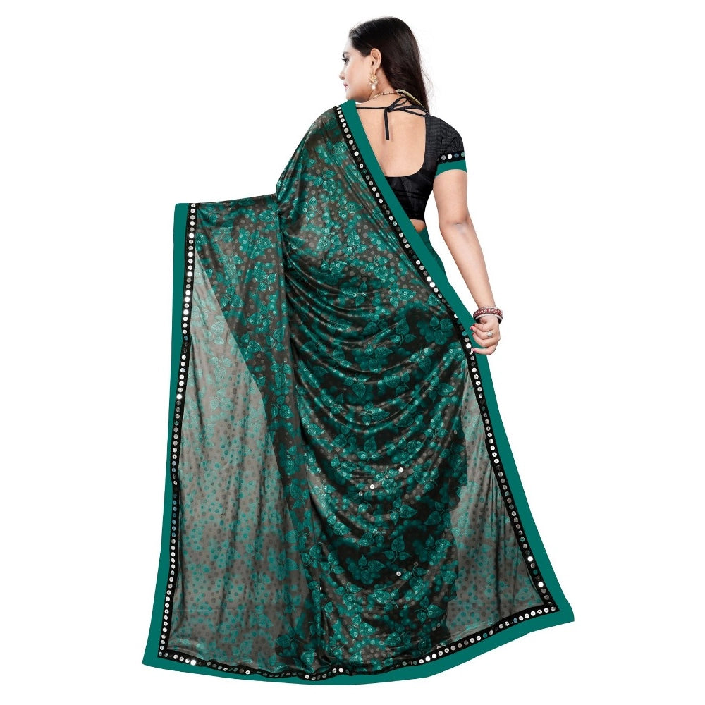 Clasymist Women's Lycra Blend Saree with Blouse (Green, 5-6 Mtrs)