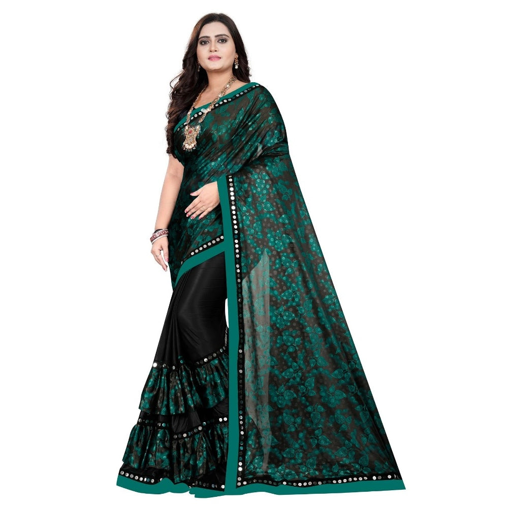 Clasymist Women's Lycra Blend Saree with Blouse (Green, 5-6 Mtrs)