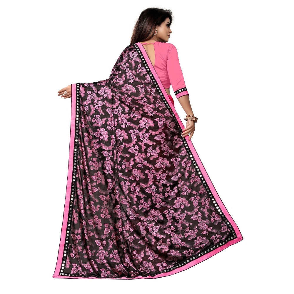 Clasymist Women's Lycra Blend Saree with Blouse (Pink, 5-6 Mtrs)