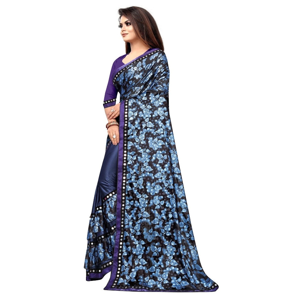 Clasymist Women's Lycra Blend Saree with Blouse (Blue, 5-6 Mtrs)