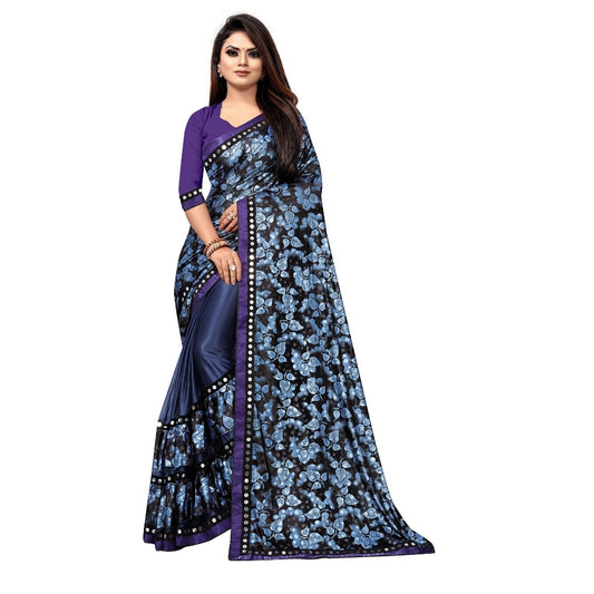 Clasymist Women's Lycra Blend Saree with Blouse (Blue, 5-6 Mtrs)