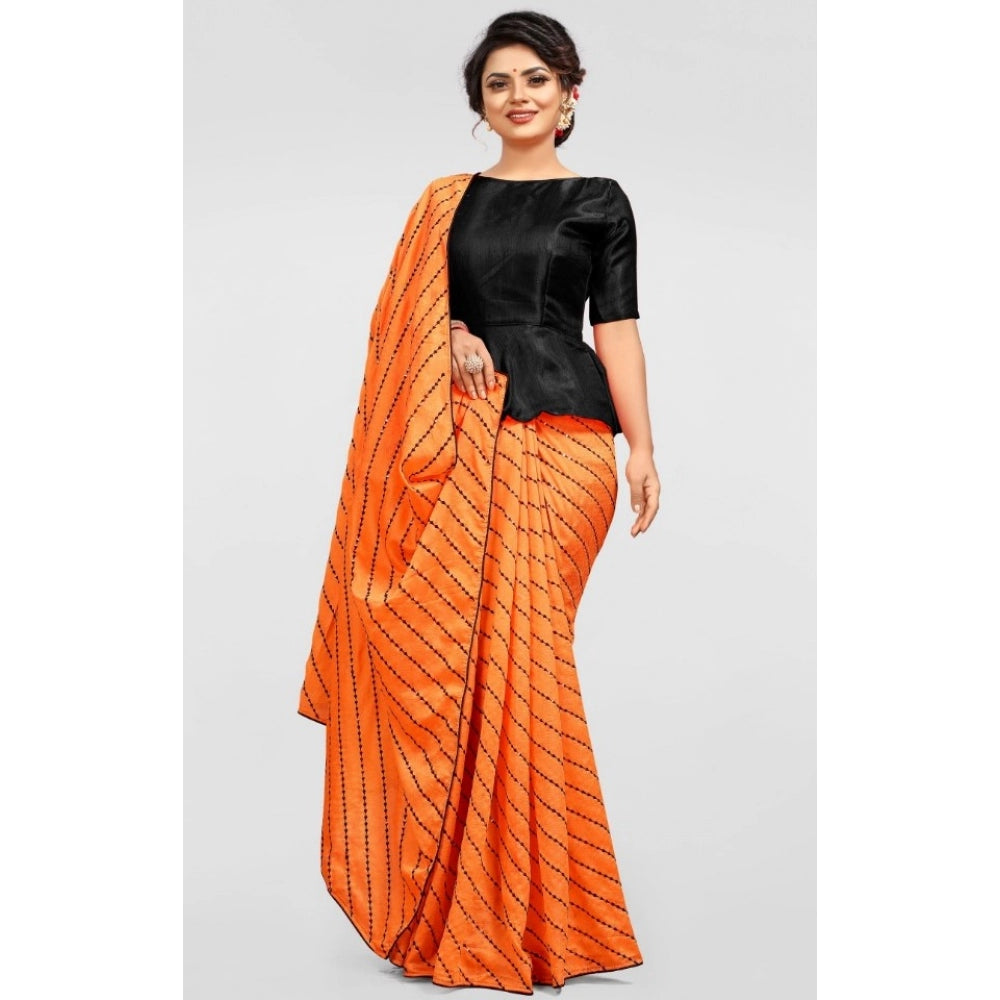 Clasymist Women's Vichitra Saree with Blouse (Orange, 5-6 Mtrs)