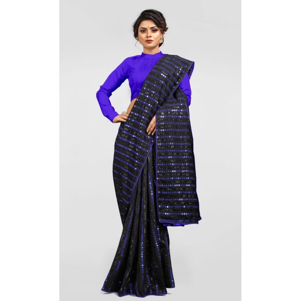 Clasymist Women's Vichitra Saree with Blouse (Blue, 5-6 Mtrs)