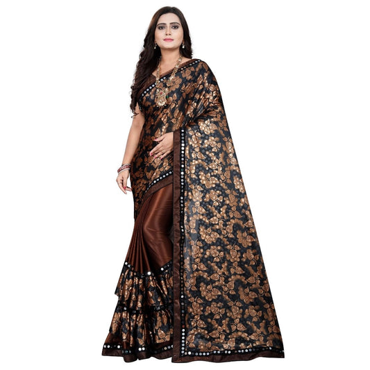 Clasymist Women's Lycra Blend Saree with Blouse (Coffee, 5-6 Mtrs)