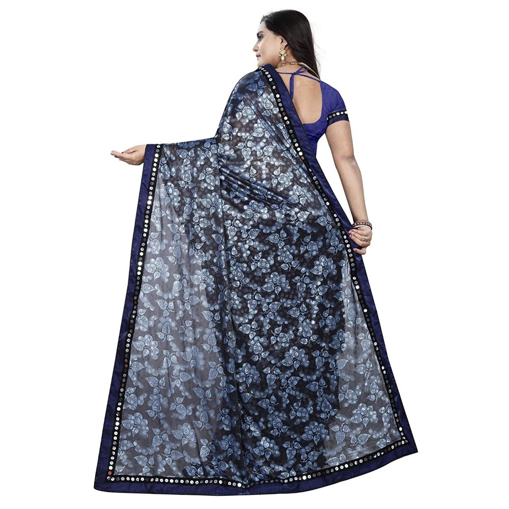 Clasymist Women's Lycra Blend Saree with Blouse (Blue, 5-6 Mtrs)