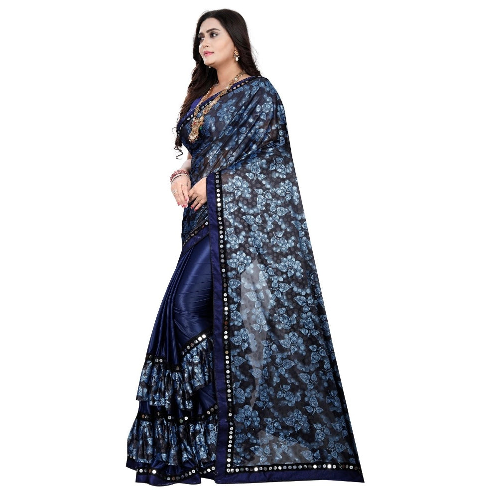 Clasymist Women's Lycra Blend Saree with Blouse (Blue, 5-6 Mtrs)