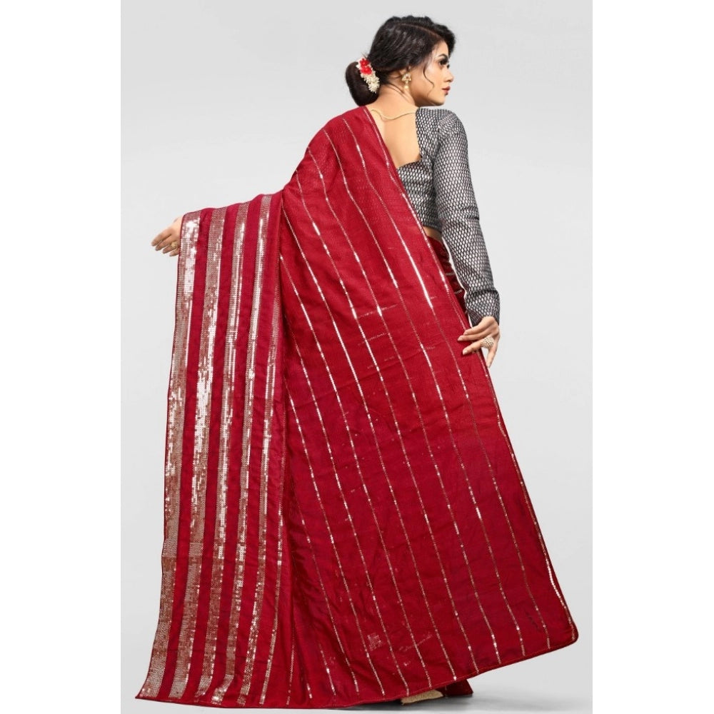 Clasymist Women's Vichitra Saree with Blouse (Red, 5-6 Mtrs)