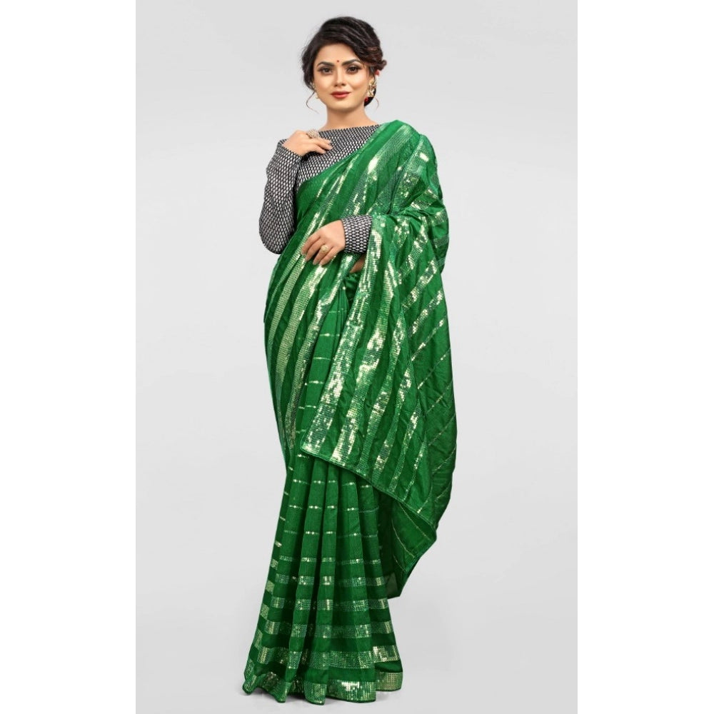 Clasymist Women's Vichitra Saree with Blouse (Green, 5-6 Mtrs)