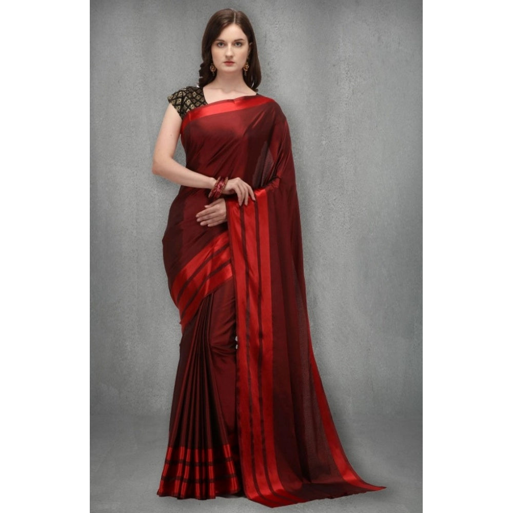 Clasymist Women's Satin Silk Saree with Blouse (Red, 5-6 Mtrs)