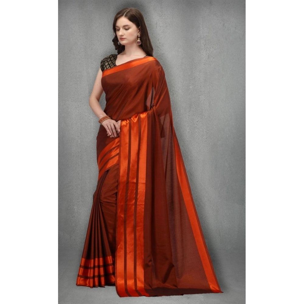 Clasymist Women's Satin Silk Saree with Blouse (Orange, 5-6 Mtrs)