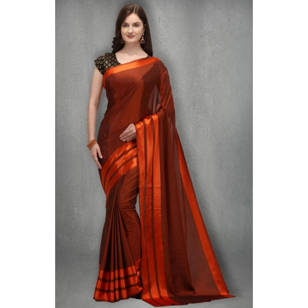 Clasymist Women's Satin Silk Saree with Blouse (Orange, 5-6 Mtrs)