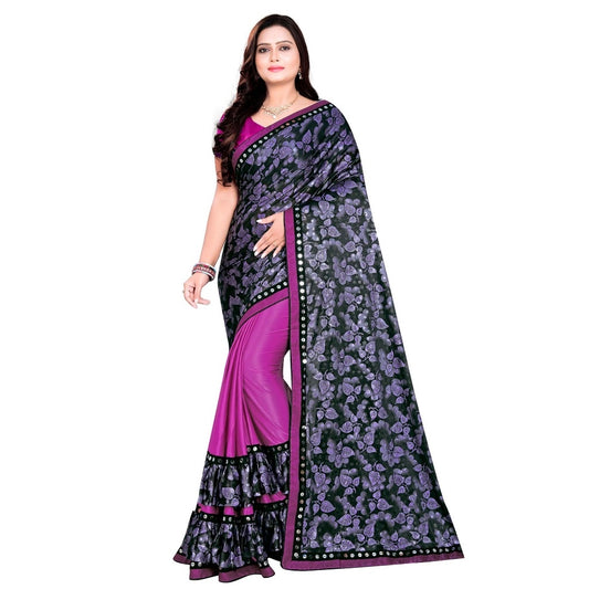 Clasymist Women's Lycra Blend Saree with Blouse (Purple, 5-6 Mtrs)