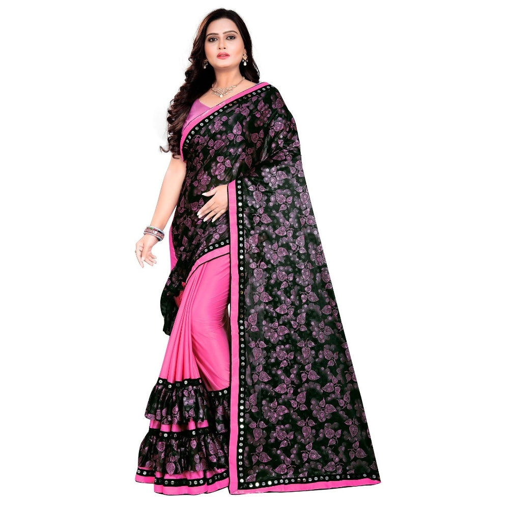 Clasymist Women's Lycra Blend Saree with Blouse (Pink, 5-6 Mtrs)