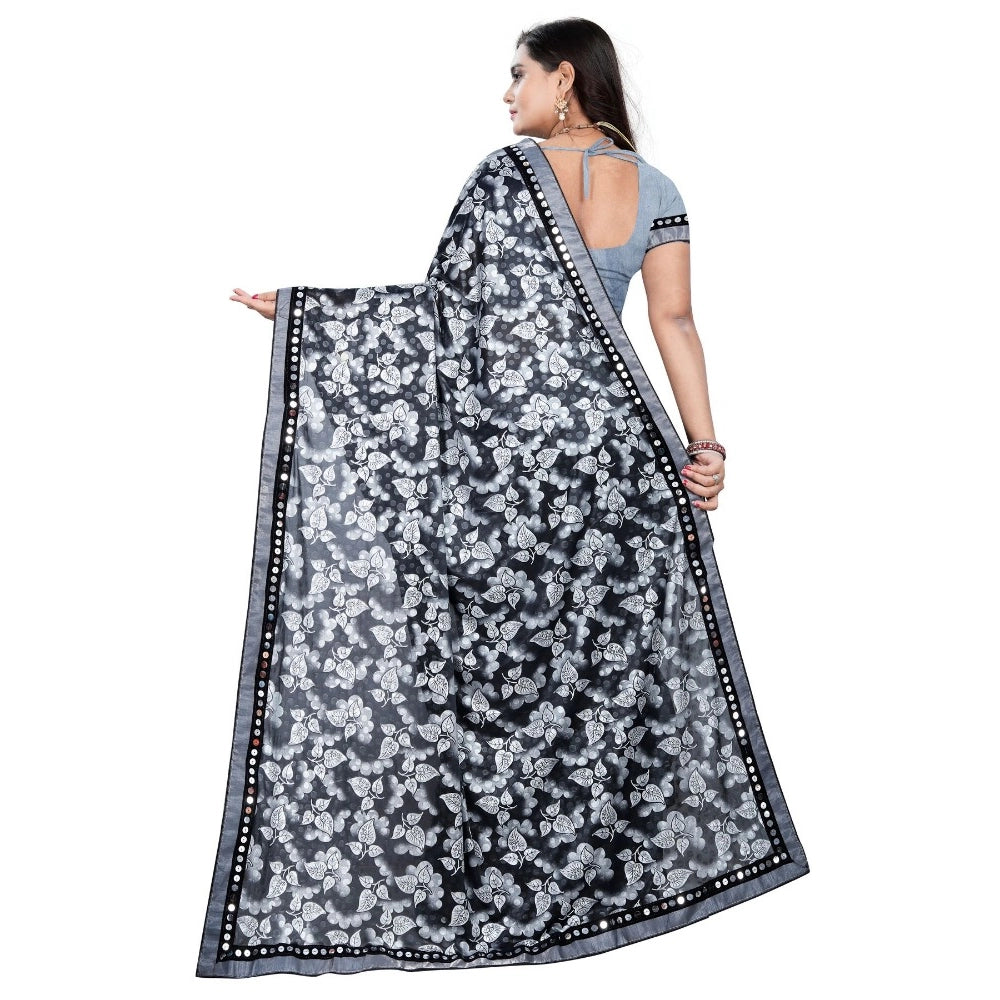 Clasymist Women's Lycra Blend Saree with Blouse (Grey, 5-6 Mtrs)