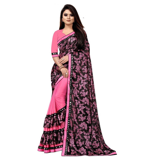 Clasymist Women's Lycra Blend Saree with Blouse (Pink, 5-6 Mtrs)