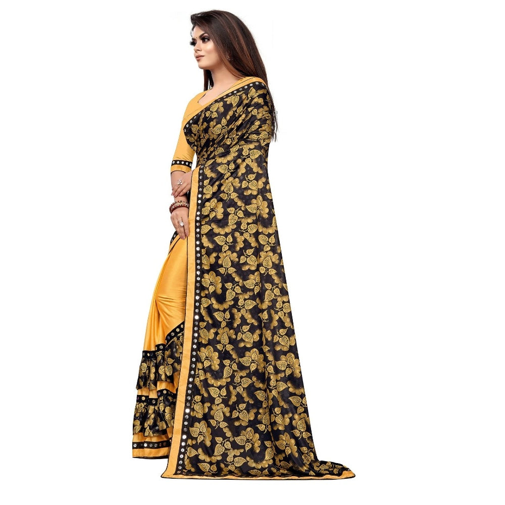 Clasymist Women's Lycra Blend Saree with Blouse (Mustard, 5-6 Mtrs)