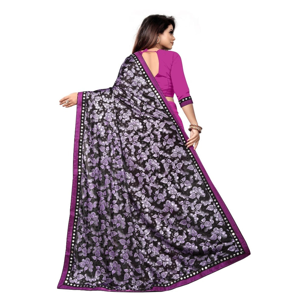 Clasymist Women's Lycra Blend Saree with Blouse (Purple, 5-6 Mtrs)