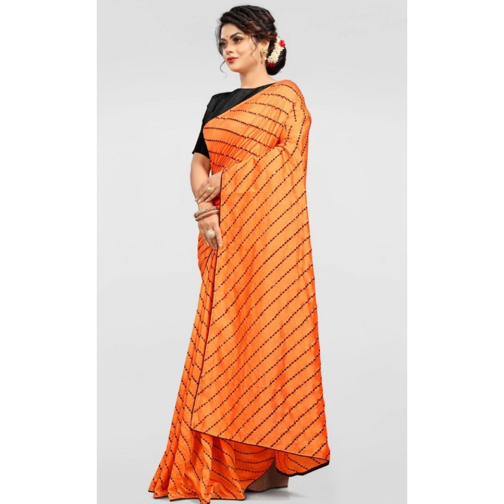 Clasymist Women's Vichitra Saree with Blouse (Orange, 5-6 Mtrs)