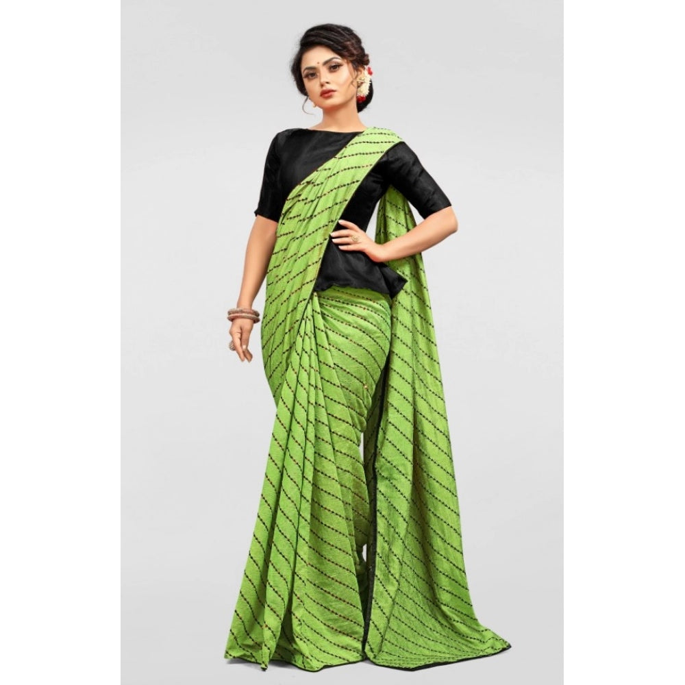 Clasymist Women's Vichitra Saree with Blouse (LightGreen, 5-6 Mtrs)