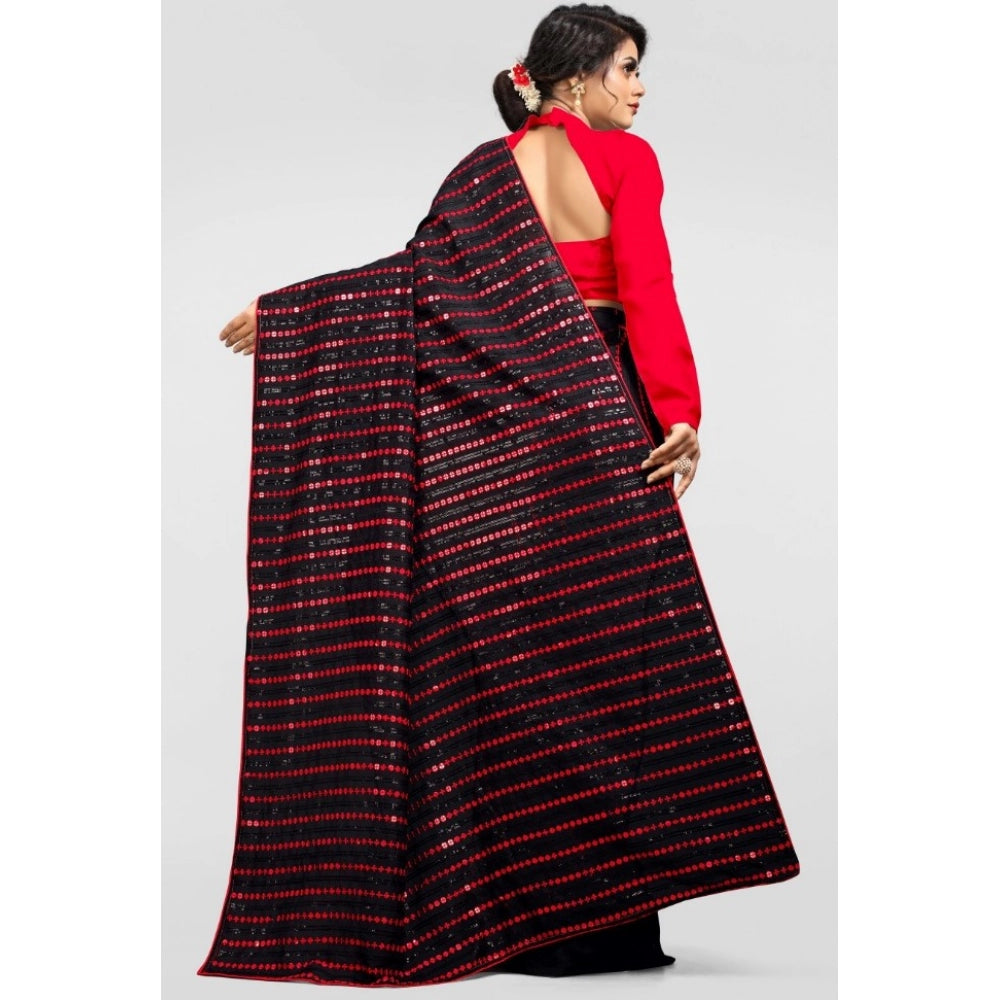 Clasymist Women's Vichitra Saree with Blouse (Red, 5-6 Mtrs)