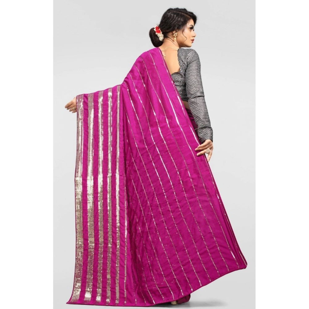 Clasymist Women's Vichitra Saree with Blouse (Pink, 5-6 Mtrs)