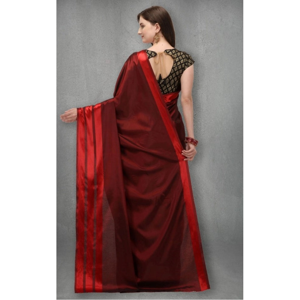 Clasymist Women's Satin Silk Saree with Blouse (Red, 5-6 Mtrs)