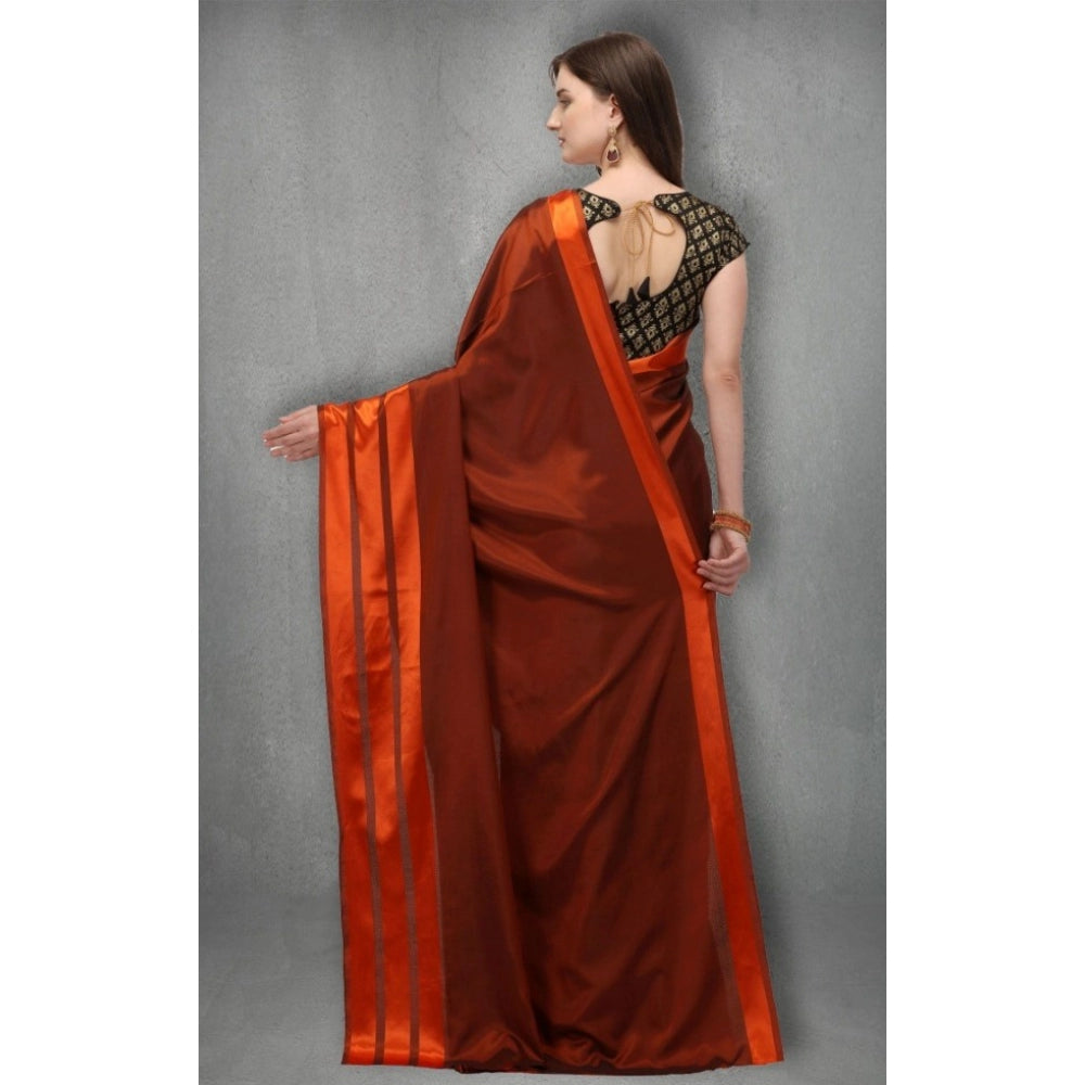 Clasymist Women's Satin Silk Saree with Blouse (Orange, 5-6 Mtrs)