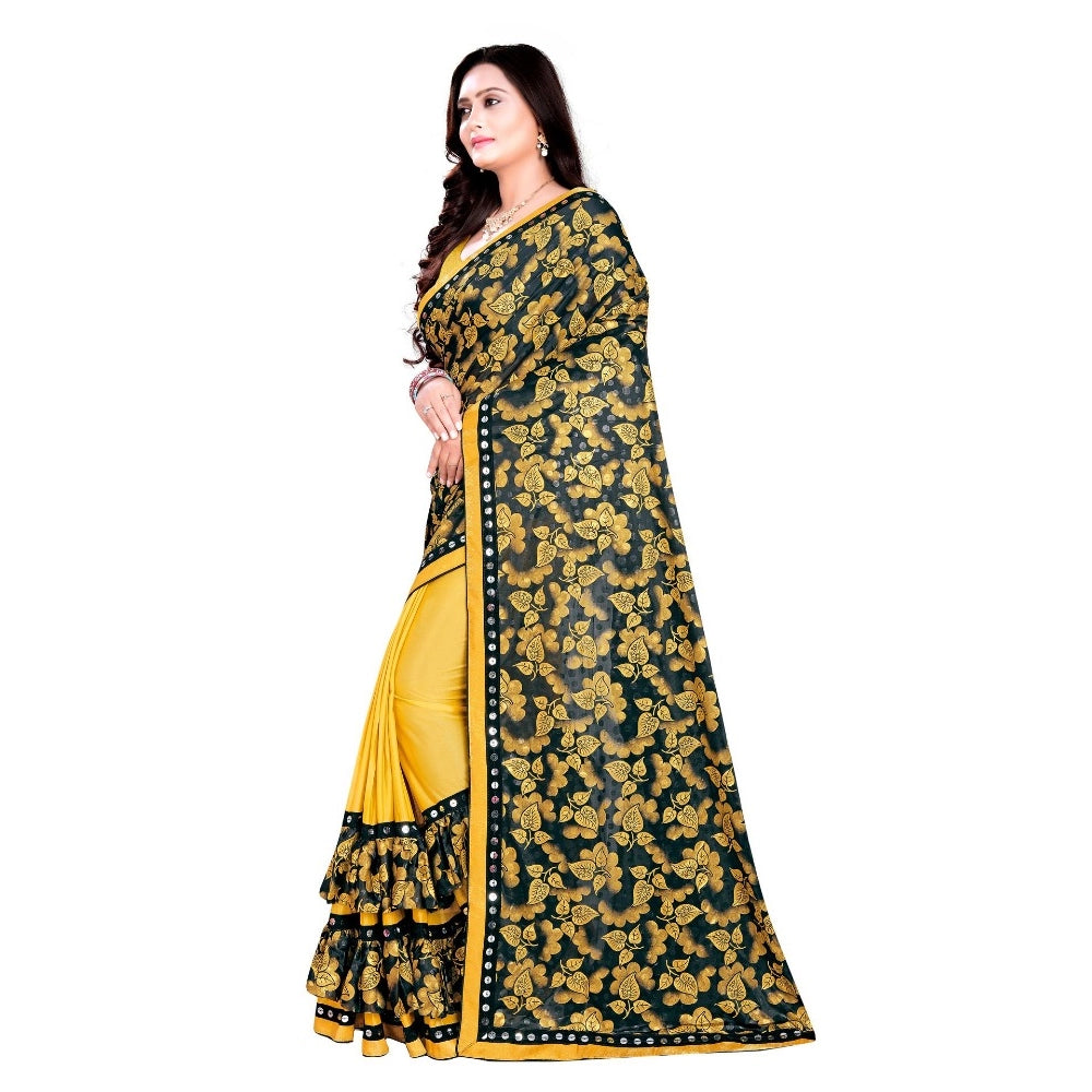 Clasymist Women's Lycra Blend Saree with Blouse (Mustard, 5-6 Mtrs)