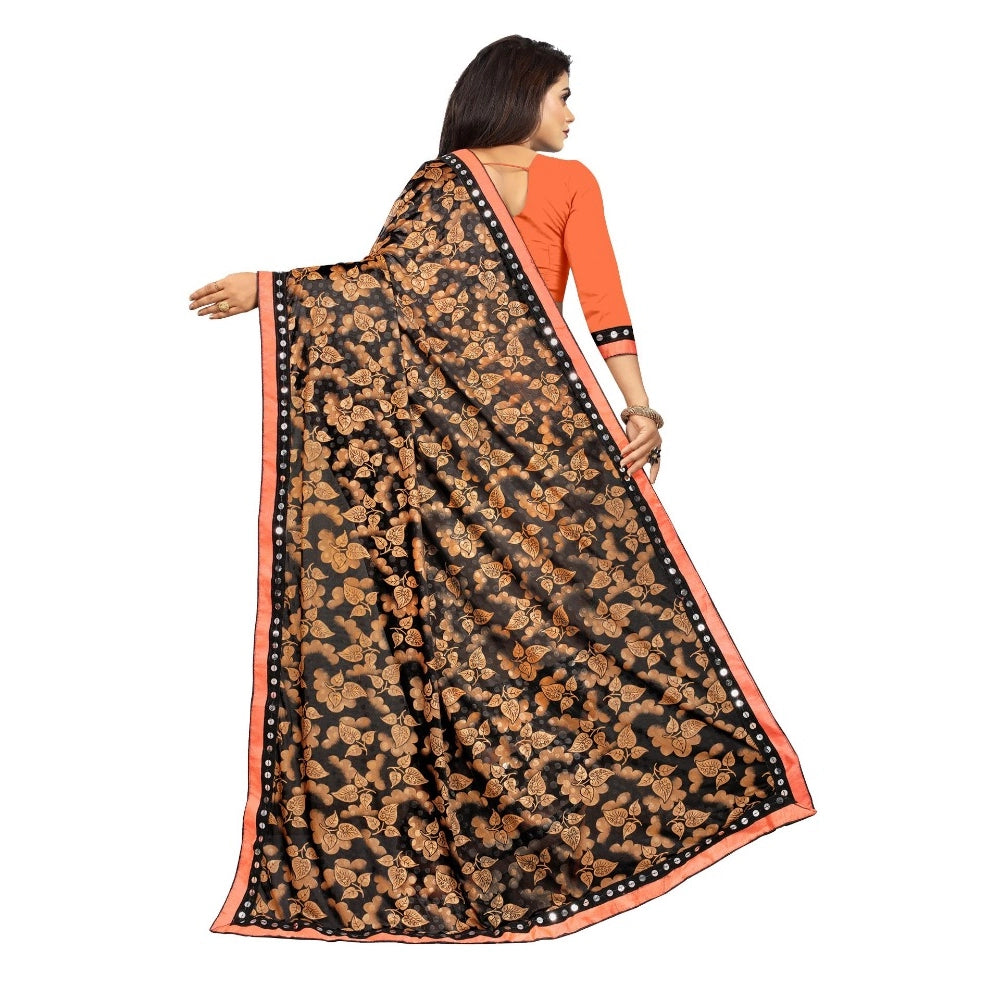 Clasymist Women's Lycra Blend Saree with Blouse (Orange, 5-6 Mtrs)