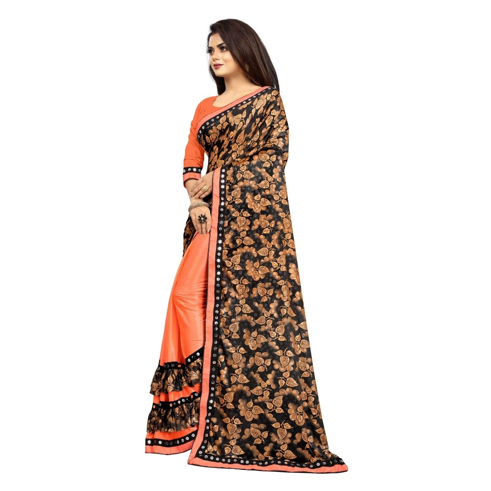 Clasymist Women's Lycra Blend Saree with Blouse (Orange, 5-6 Mtrs)